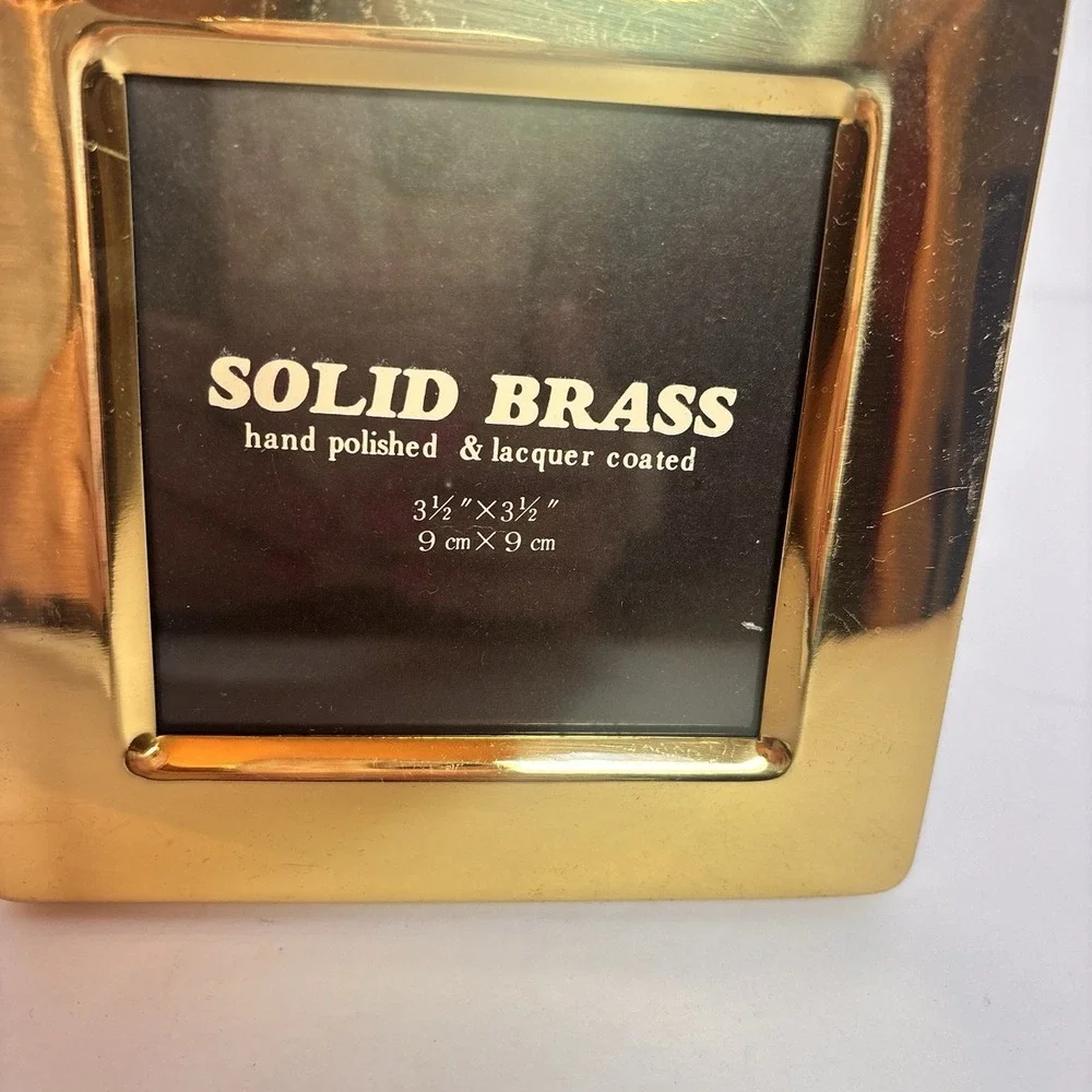 Vintage Solid Brass Picture Frame 3.5x3.5 Square Gold Lacquered Made Korea